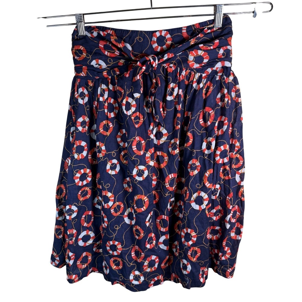 Celandine Anthro Dress Womens Medium Navy Lifebuoy Coastal Nautical Retro Resort
